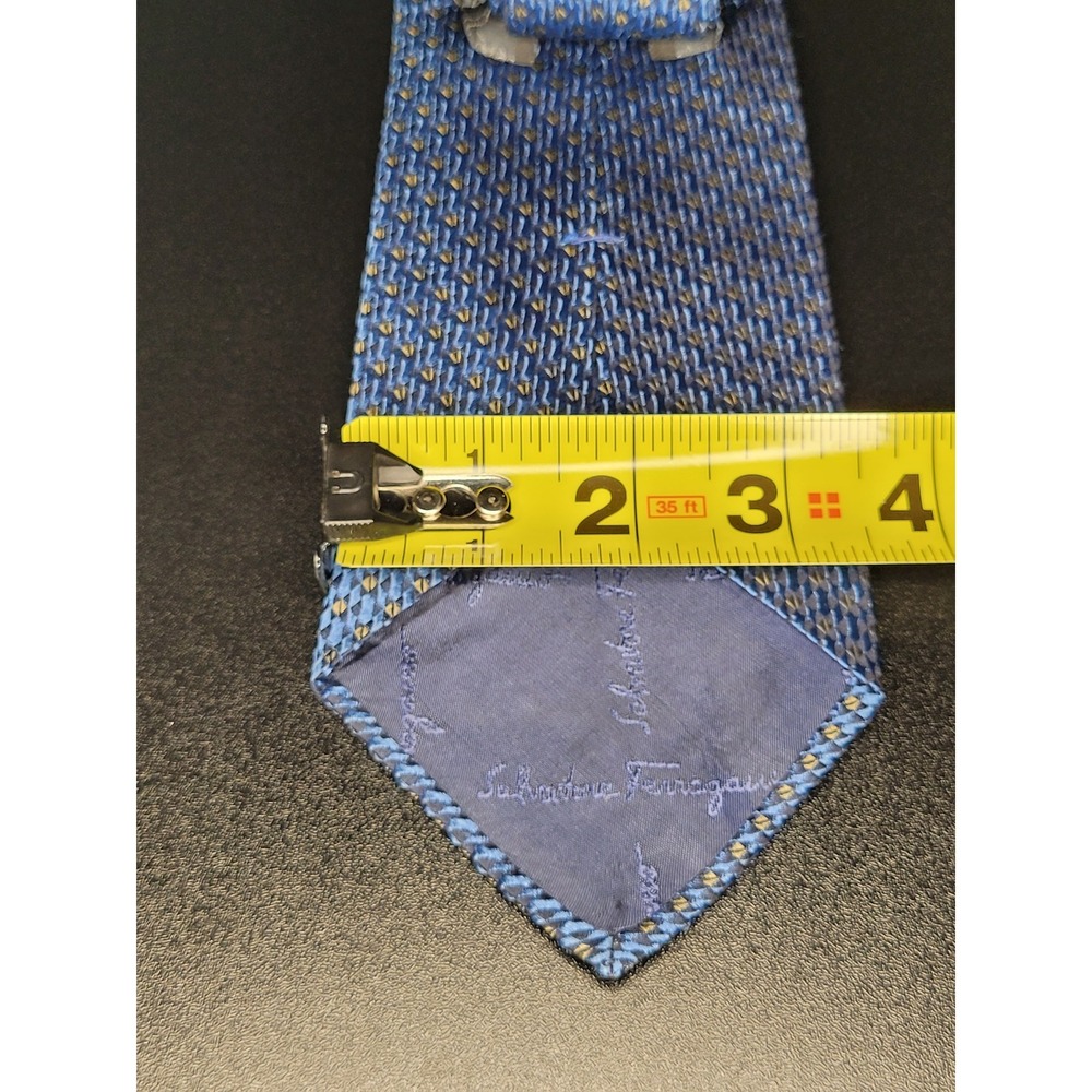 Salvatore Ferragamo Mens Silk Tie Blue Yellow Geometric Made in Italy - Picture 3 of 6